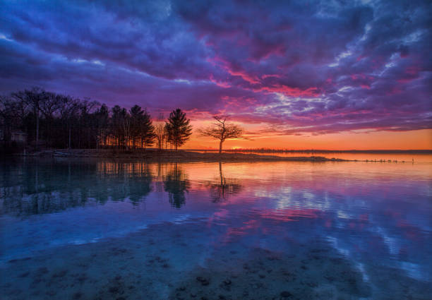 Detroit Point Magenta Sunset Reflections, Higgins Lake Michigan