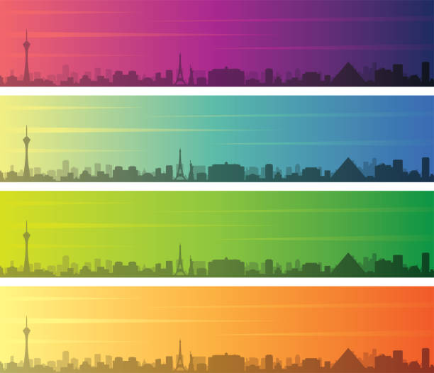 las vegas wiele kolorów gradient skyline banner - vegas sign stock illustrations