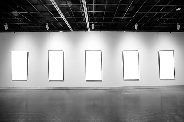istock Art gallery with five blank paintings 105932676