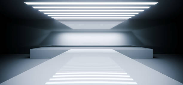 istock Futuristic Modern Empty Sci Fi Reflective Room With White Led Lights And Stage Arena Background Spaceship Concept 3D Rendering 1059330006