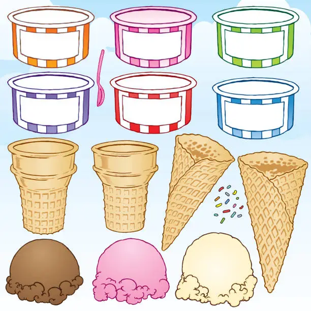Vector illustration of Ice Cream Cones Cups