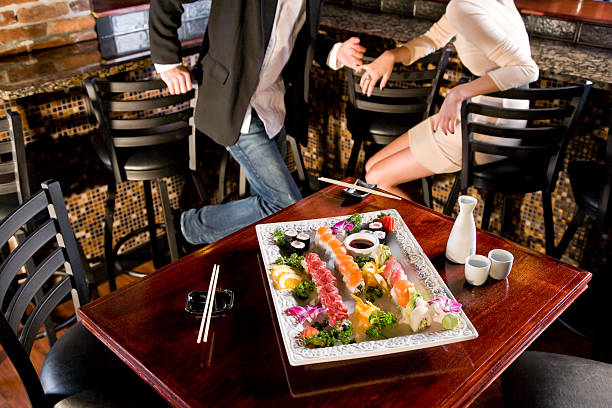 istock Platter of sushi on table in Japanese restaurant 105933712