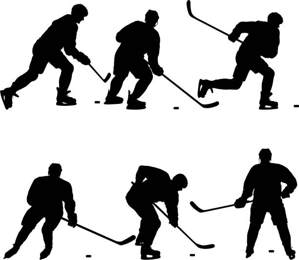 istock Set of silhouettes of hockey player. Isolated on white 1059338522