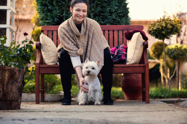 istock Cheerful young woman with cute dog 1059338742