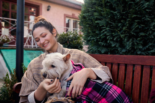 istock Cheerful young woman with cute dog 1059338876
