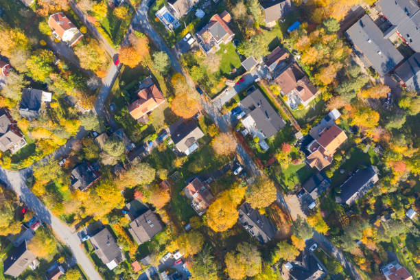 istock Top view, flying over villa area 1059339286