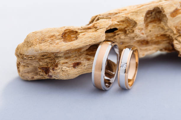 istock Two tone silver and gold wedding rings 1059339880