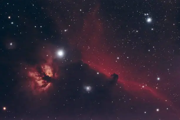 The Horsehead and Flame Nebula in the constellation Orion as seen from Mannheim in Germany.
