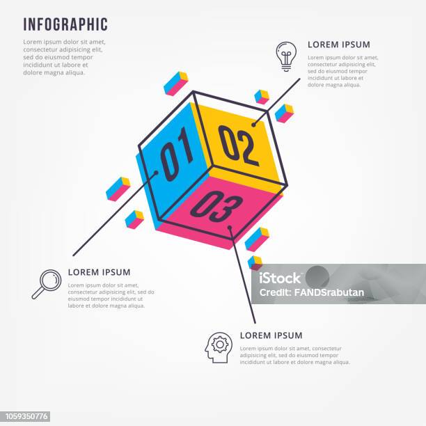 Minimale 3d Infografik Stock Vektor Art und mehr Bilder von Drei Gegenstände - Drei Gegenstände, Informationsgrafik, Würfel - Geometrische Form