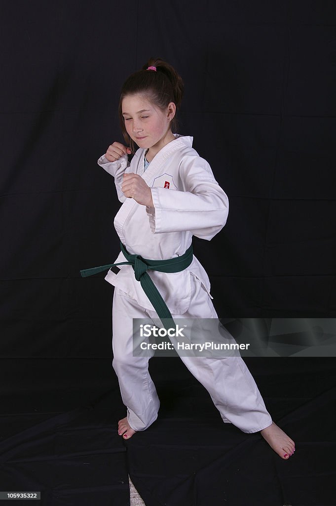 Karate Girl A young woman practing a pose for Karate. Adult Stock Photo