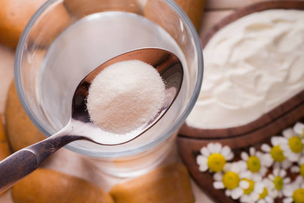 istock collagen protein top view, hydrolyzed collagen 1059356052