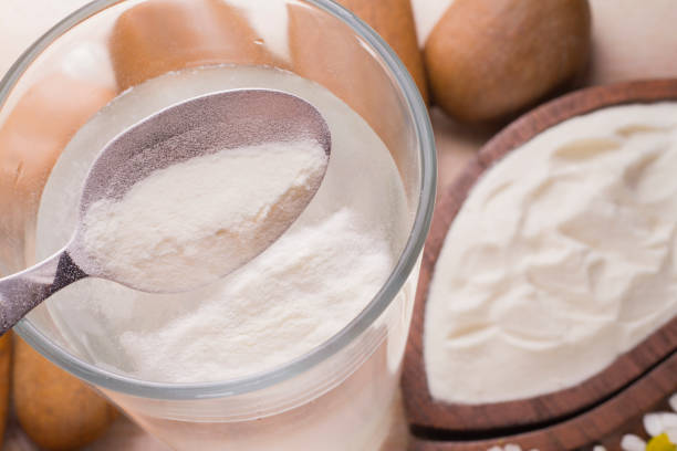 istock collagen protein top view, hydrolyzed collagen 1059356282