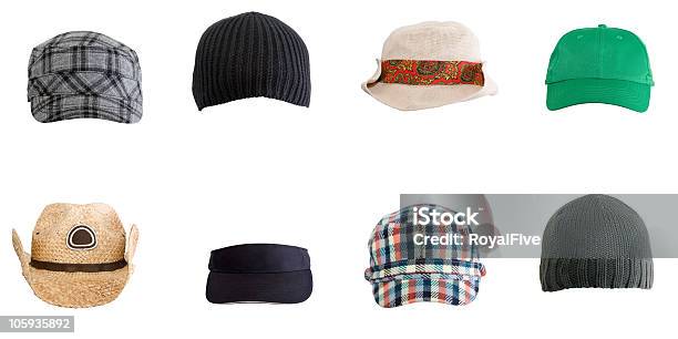 Verschiedene Mützen Stockfoto und mehr Bilder von Hut - Hut, Wollmütze, Freisteller – Neutraler Hintergrund