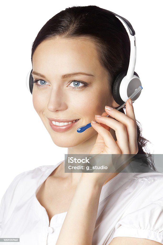 Obsługa telefonu operatora w słuchawki, na białym tle - Zbiór zdjęć royalty-free (20-24 lata)