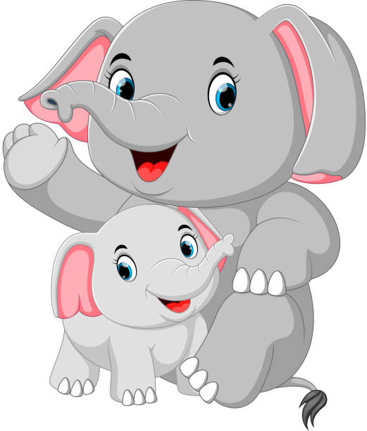 An Elephant Funny Is Playing With A Little Elephant Stock Illustration -  Download Image Now - iStock