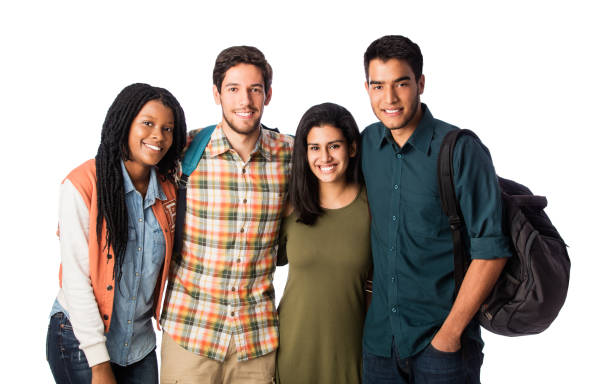 istock Happy university friends smiling at camera 1059369122
