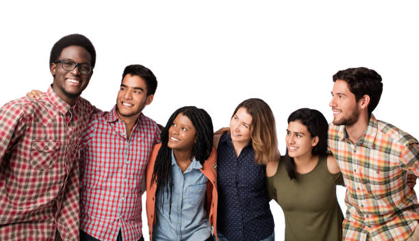 istock Six young people embracing and smiling 1059369190