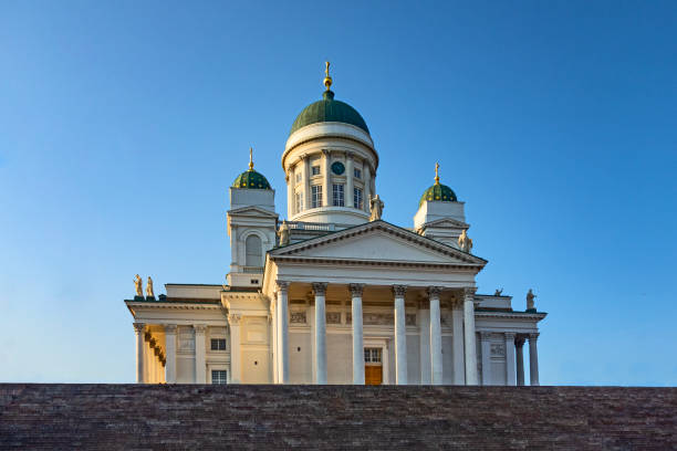 istock Helsinki cathedral and steps on blue sky background , finland 1059369282