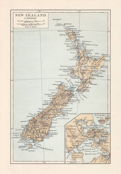 istock Topographic map of New Zealand, lithograph, published in 1897 1059373224