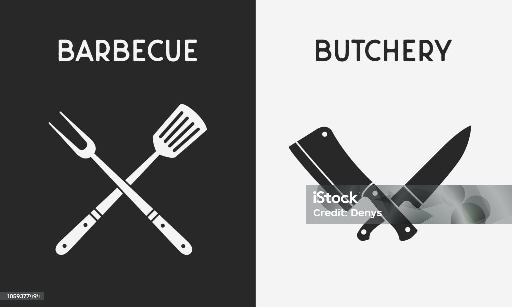 Set of restaurant knives icons. Silhouette of Barbecue and Butchery icons. Design elements for restaurant, bar, butchery logo, emblem. Vector illustration Vector illustration Meat stock vector