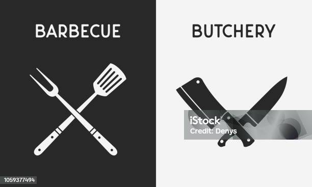 Set Of Restaurant Knives Icons Silhouette Of Barbecue And Butchery Icons Design Elements For Restaurant Bar Butchery Logo Emblem Vector Illustration Stock Illustration - Download Image Now