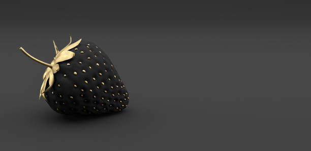 istock black and gold Strawberry on black background 3d render 1059382156