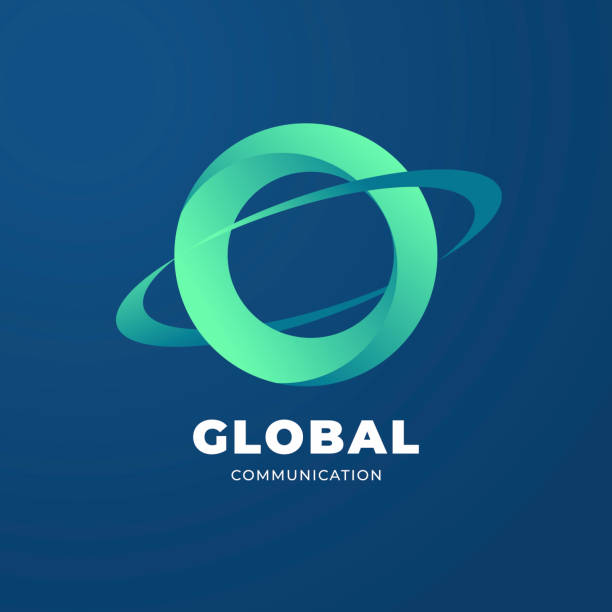 szablon logo digital global communication. - orbiting stock illustrations