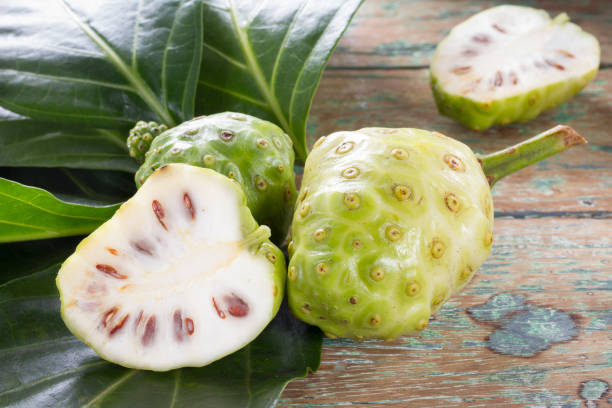 istock Noni fruits on the table, Morinda citrifolia. 1059413032