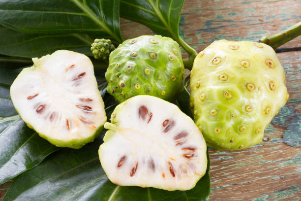 istock Noni fruits on the table, Morinda citrifolia. 1059413170