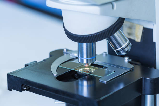 istock Close up of microscope at the blood laboratory, Concept Science and Technology 1059419362