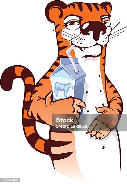 Sly Tiger Drinking Milk Stock Illustration - Download Image Now - Animal, Animal Body Part, Animal Hair