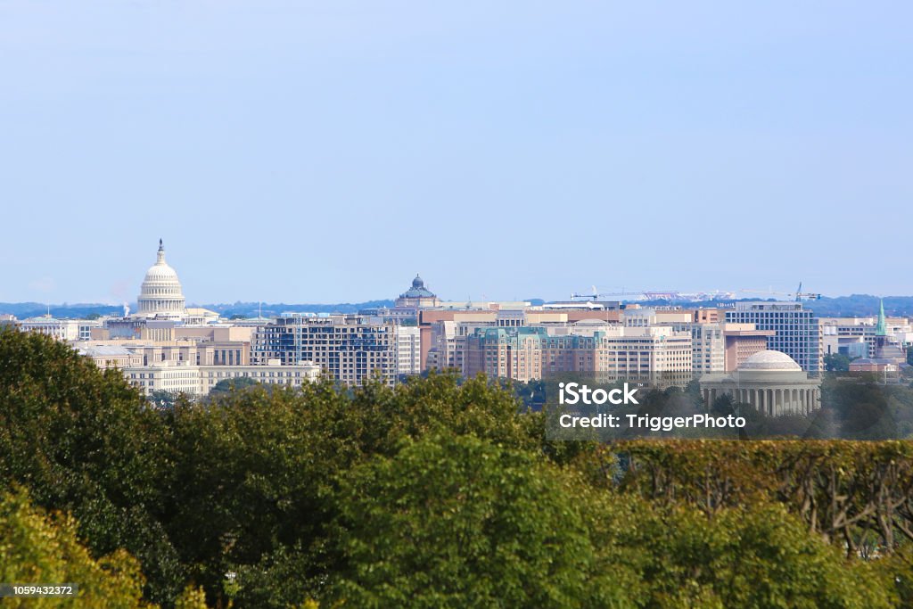 Capitol of the United States Washington DC Skyline Washington DC Skyline from Arlington VA Washington DC Stock Photo