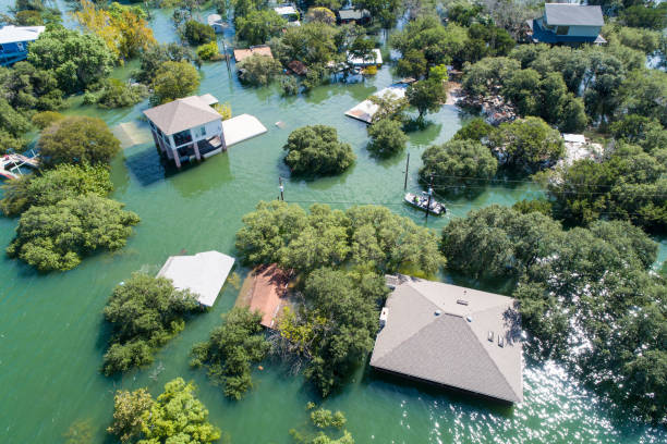 istock Homes completely under water flooded neighborhood 1059434342