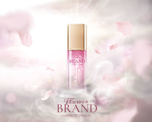 Skin care product ads Skin care product ads with flying pink petals and fog effect in 3d illustration fog transparent stock illustrations