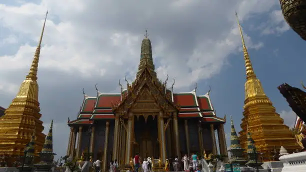 The Phra Ubosot at Wat Phra Kaew Temple in Bangkok, the cities most visited tourist attraction.