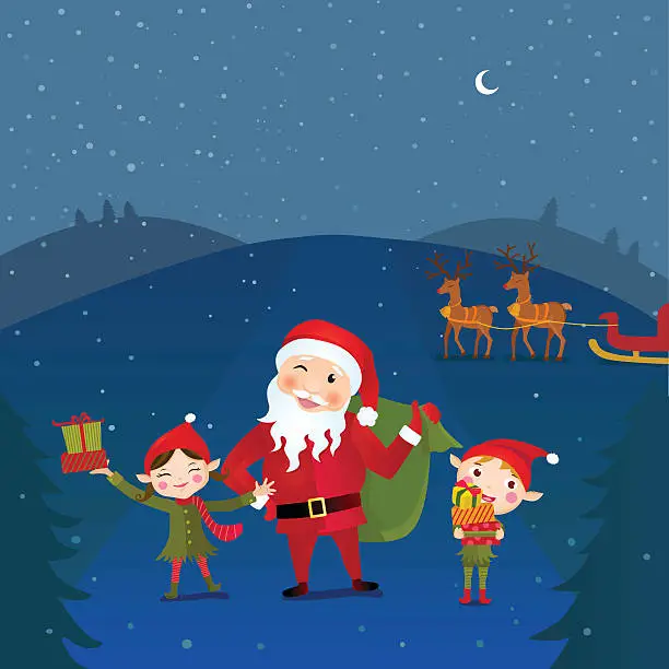Vector illustration of Santa Claus and his Elves Friend