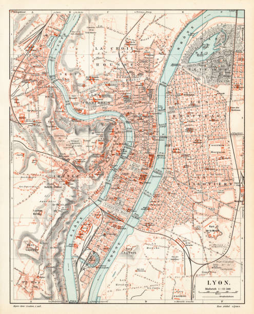 illustrations, cliparts, dessins animés et icônes de carte de la ville lyon 1895 - lyon