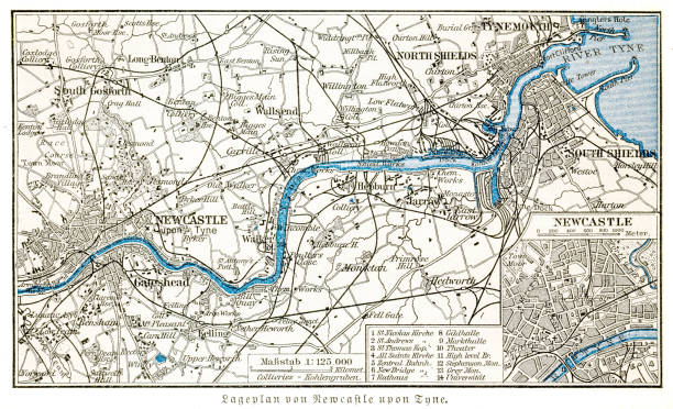 карта города ньюкасл-апон-тайн 1895 - newcastle stock illustrations