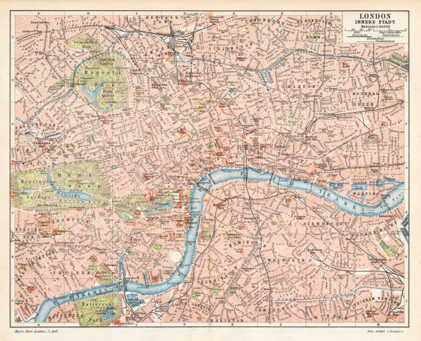 런던 시티 지도 1895 - greater london illustrations stock illustrations