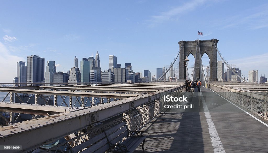 at Brooklyn Bridge city view of New York (USA) Architecture Stock Photo