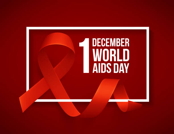 baner z realistyczną czerwoną wstążką. plakat z symbolem światowego dnia pomocy, 1 grudnia. szablon projektu, wektor. - world aids day stock illustrations