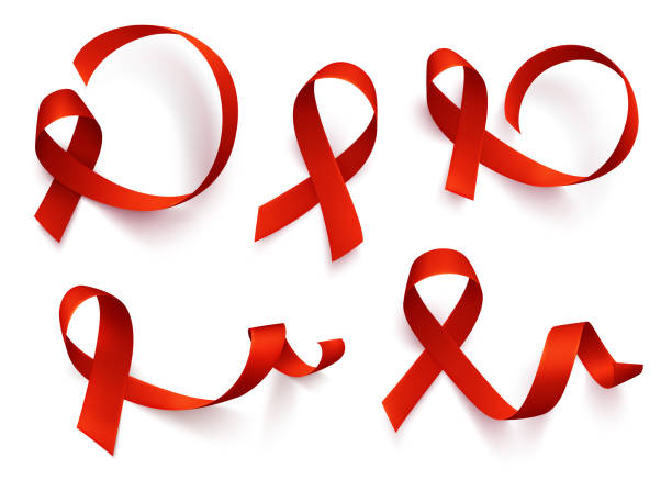 büyük gerçekçi kırmızı kurdela, dünya aids günü sembolü, 1 aralık, vektör çizim ayarlayın. dünya kanser günü - 4 şubat. - world aids day stock illustrations