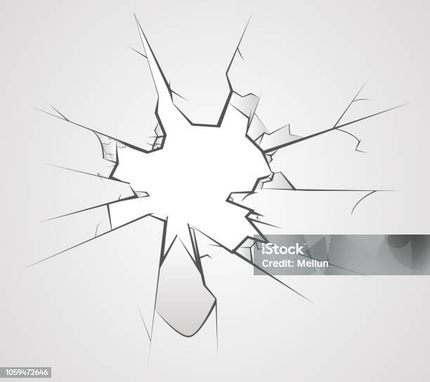 Broken Glass Hole Cracks Transperent Background Vector Illustration Stock Illustration - Download Image Now