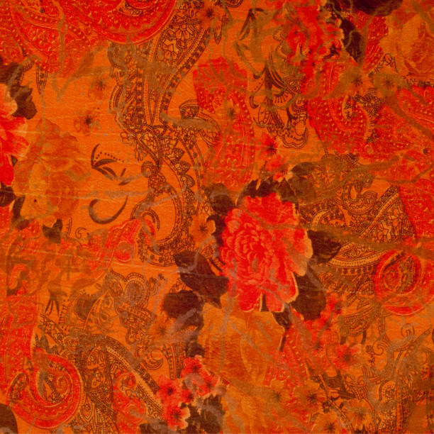 istock Red fabric texture with flowers roses 1059482010