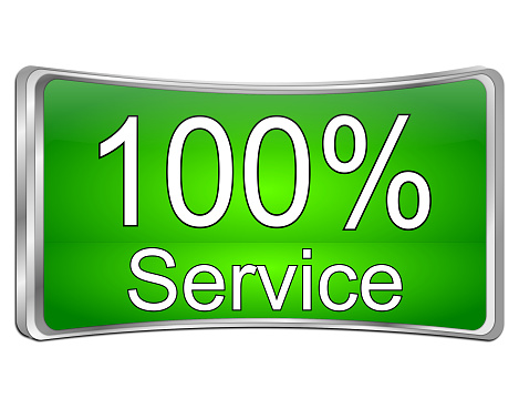 green 100% service button - 3D illustration