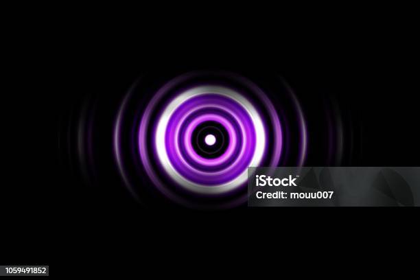 Sound Waves Oscillating Purple Light With Circle Spin Abstract Background Stock Photo - Download Image Now