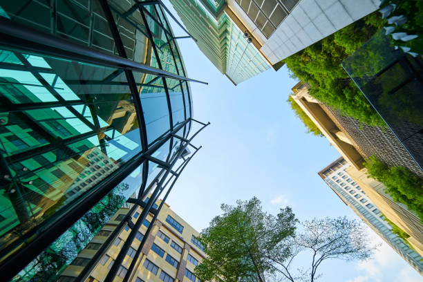 istock Low angle shot of modern glass buildings 1059499064