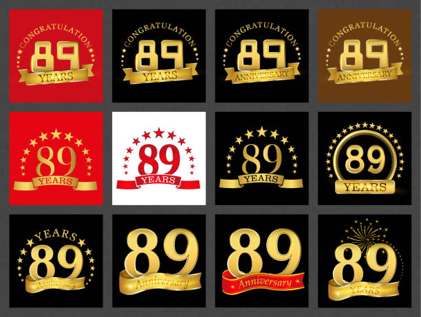 istock Set of number eighty-nine (89 years) celebration design. Anniversary golden number template elements for your birthday party.. 1059509904