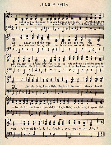 Jingle Bells Christmas Carol Music Score Old vintage manuscript music score of the Christmas carol 'Jingle Bells' by J Pierpont published  in 1857 and now in the public domain public domain images stock pictures, royalty-free photos & images