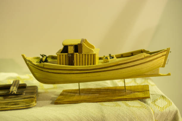 Mini size little colorful model boat in view